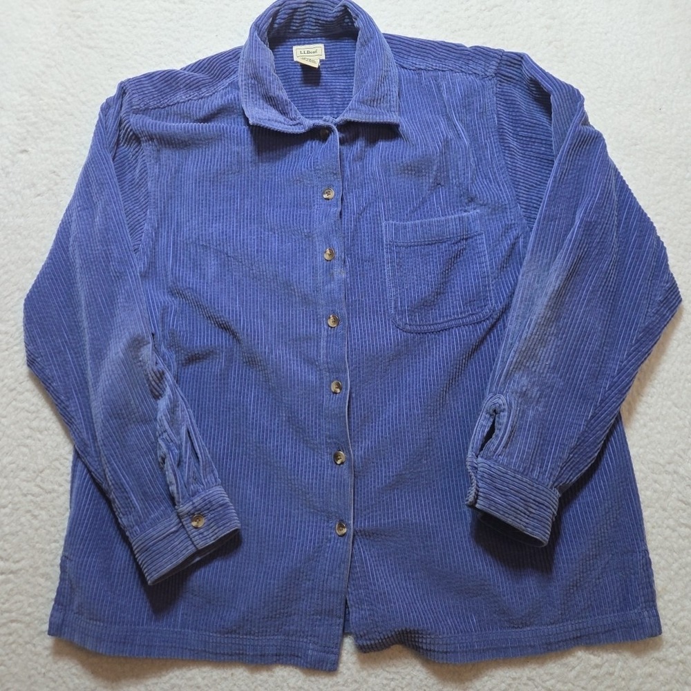 Vintage LL Bean Corduroy Button Up Shirt Shacket Women's Large Purple 90's